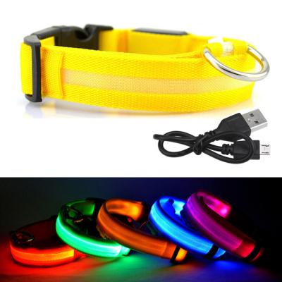 China Colorful Eco-Friendly Reflective Adjustable Safety Stocked Flashing Usb Led Light Up Rechargeable Dog Collar for sale