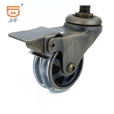 China Traditional Double Caster Wheel Brass Furniture Caster Fixed 1.5 Inch Caster Wheel With Brake for sale