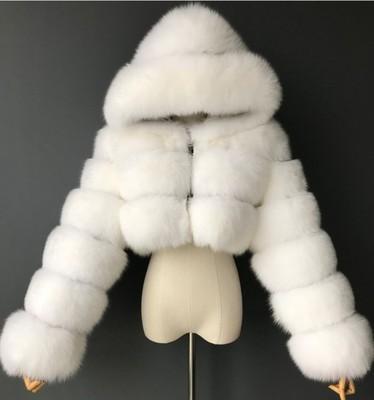 China Breathable Plus Size Women's Fashion Autumn Winter Faux Fur Cropped Coat Fluffy Zipper Hooded Warm Shorts 2022 for sale