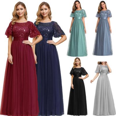 China Anti-Wrinkle New Sequin Bateau Neck Plus Size Bridesmaids Dresses Elegant Mesh Evening Wedding Bridesmaid Dresses