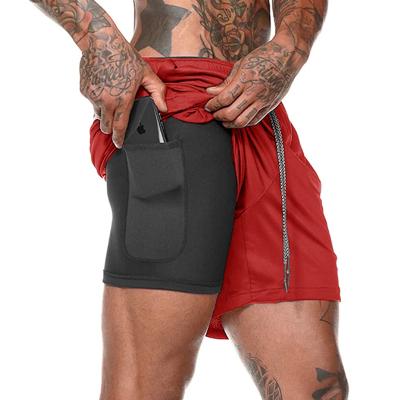 China Summer Quick Dry 2 Layers Breathable Mens Sports Shorts With Inside Pocket for sale