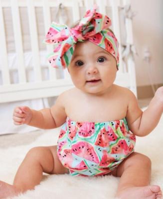 China Breathable Spring And Summer Rompers , Cute Baby Jumpsuit Watermelon Kids Wear With Headband for sale