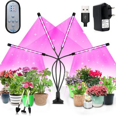 China Seed Starting Four Head Desktop Spectrum Timer Full Dimmable Stand Flexible Clip Grow Light For Indoor Plants for sale