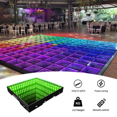 China Quick Magnetic Hotel Installation 3d Mirror Infinity Glass Led Dance Floor Tiles Panels 2021 for sale