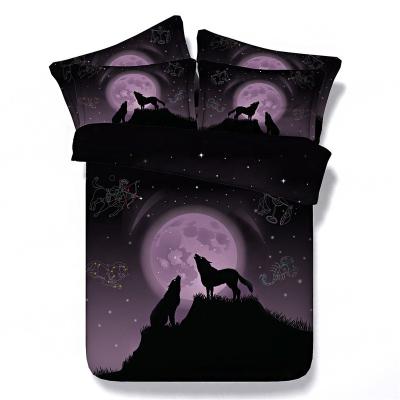 China 2021 Nondisposable bedding set 4 pcs,JF322,purple moon wolf,duvet cover set,retail,3D printed,duvet cover,flat sheet,pillowcases for sale