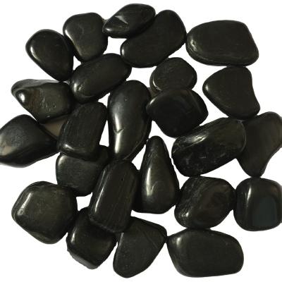 China Modern Factory Direct AAA High Polished Black Round Pebble Stone For Gardening And Landscaping Pebbles for sale