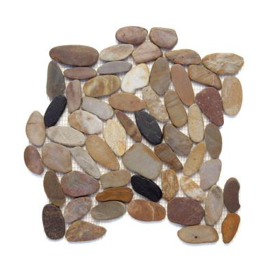 China Modern landscaping pebble stone tile pebble stone mosaic, onxy stone pebble polished mosaic, natural flat river stone for sale