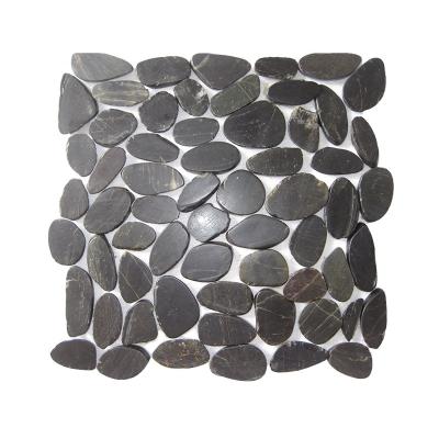 China Modern Black Round River Pebble Stone Mosaic Tile Sliced ​​Flat Stone, Natural Flat Resin Pebble Tile River Stone for sale