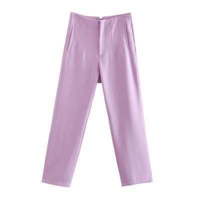 China Anti-wrinkle zipper fly with length casual women's elastic waist beige color ankle pants and pants for sale