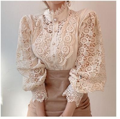 China Best Quality Soft Hot Selling Polyester Luxury Solid Color Lace Women Tops for sale