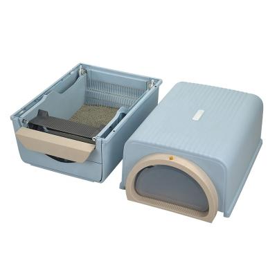 China Plastic Pet Clean Up Products Plastic Large Space Training Self Cleaning Cat Litter Box for sale