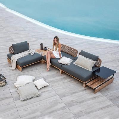 China Clean Italian Outdoor Wooden Outdoor Garden Furniture Patio Sofa Designer Teak Design Sectional Set for sale