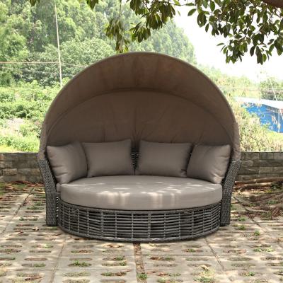 China Outdoor Weather Furniture Daybed Outdoor Tent Wicker Rattan Canopy Garden Bed Set With Cover 200x173 for sale