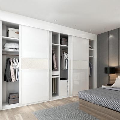 China (Other) Small Adjustable Modern 3door Sliding Wardrobes Furniture Design Custom Bedroom White Lacquer Mirrored 3 Door Teak Wood Wardrobe for sale