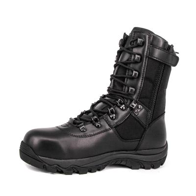 China Steel Toe Black Full Leather Safety Shoes Military Style Combat Boot With Zippers for sale