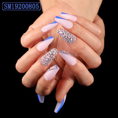 China 3D Diamond False Nails With Diamonds ABS Stiletto Nail Shape Full Cover Design Long for sale