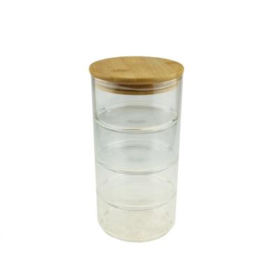 China Wholesale Stocked 3 Layer High Borosilicate Glass Storage Jars With Bamboo Lids For Nuts Candy Sugar for sale