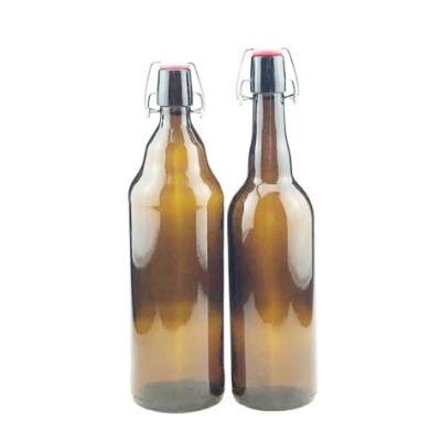 China Viable Amber Glass Jar With Lid 1000ml 750ml Glass Bottle Airtight Clip Lid Brown Color Screw Cap for sale