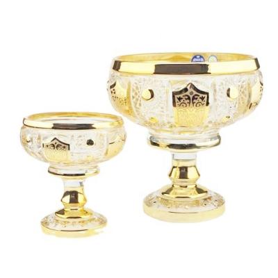 China Viable gold glass bowl dish cup with glass holder for drink and food decoration 3pcs set wholesale for sale