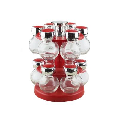 China Viable Wholesale 12pcs Glass Spice Set With Double Red Plastic Layers for sale