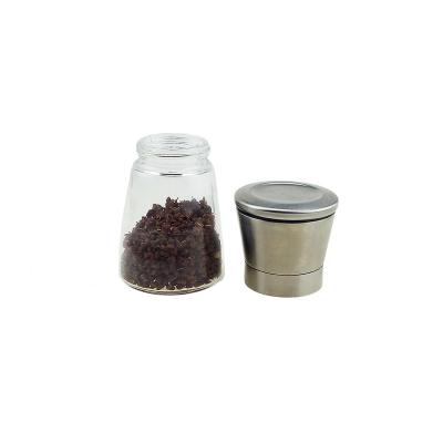 China Freshness Preservation Glass Spice Jar With Stainless Steel Grinder For Salt And Pepper for sale