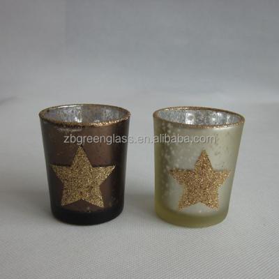 China Home Decoration Electroplate Round Hand Painted Glass Candle Holder for sale