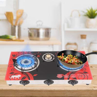 China Easily Cleaned Kitchen LPG Cooking Smart Cheap Top Gas Stove Table Top 3 Burner Blue Flame Protective 3 Burner Hob For Home for sale