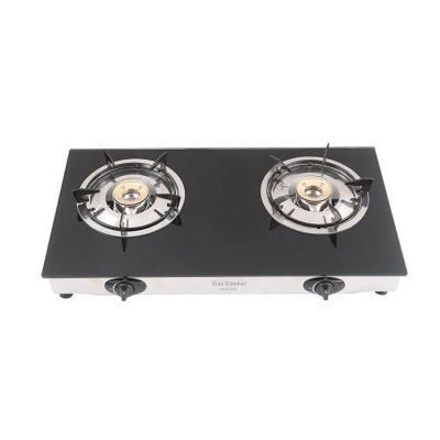 China High efficiency Guangdong porcelain turkey style low price kitchen appliances European table double 2 tempered two burner glass top gas stove for sale