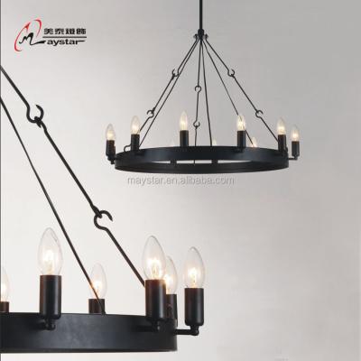 China Vintage Industrial Vintage Iron Chandelier Pendant Light Black Color With E14 Base Candle Bulb for sale