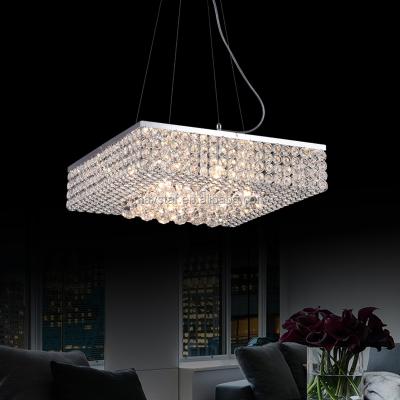 China Modern High Quality Square Metal Frame Suspended Crystal Pendant Light for sale