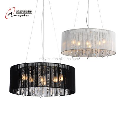 China Modern Contemporary High Quality Modern Fabric Wire Round Pendant Light With Black /White Fabric for sale