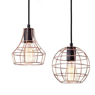 China Industrial Warm Red Copper Metal Cage Pendant Light Chandelier for sale