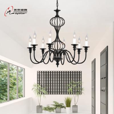 China Hotel Vintage Black Iron Art Chandelier Pendant Light Gothic Candle Light For Church for sale