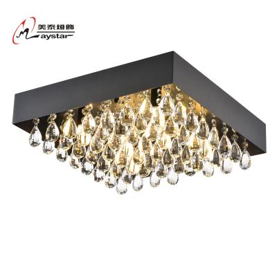 China Vintage Modern Decorative Square Crystal Ceiling Light Black Metal for sale