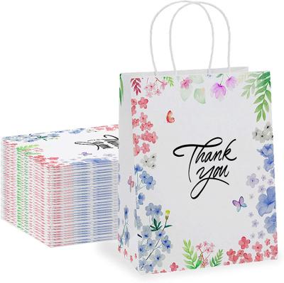 China Recyclable Thank You Floral Design Christmas Wedding Thank You Candy Favors Eco Friendly Paper Bags For Small Business Retail for sale