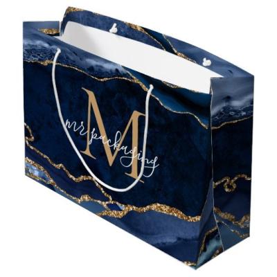 China Euro Recyclable Navy Gloss Reusable Blue Paper Gift Wrapping Boutique Shopping Bags Shopping Bags With Logo for sale