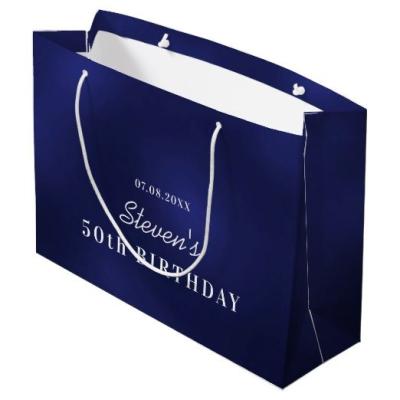 China Recyclable Wholesale Custom Printed Luxury Black Blue Gold Medium Large Gift Bag Shopping Paper Bags With Handle For Men for sale