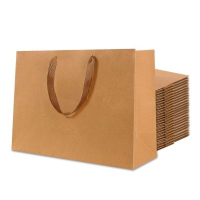 China 22x18x10cm Rectangle Recyclable Kraft Paper Pouches Gift Shopping Bags With Nylon Yarn For Christmas Birthday BurlyWood for sale