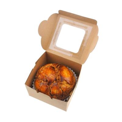 China Simple Recyclable Pastry Packaging With Viewfinder Clear Donut Mini Cake Pie Slice Dessert Container Wrapping Paper Bakery Takeout Boxes for sale