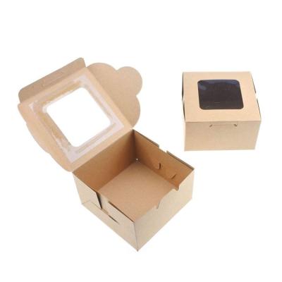 China Customized Recyclable Disposable Clear Display Bakery Pie Wrapping Paper Natural Brown Cake Box With Window for sale