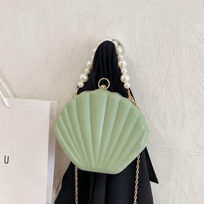 China Cute Fashion Phone Money Pouch Chain Cross - Body Bags Bead To Handle Small Women Shell Handbag Shoulder Evening Bag for sale