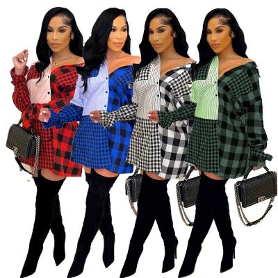 China Breathable Women Fall Clothing Cute Plaid Quilted Shirt Casual T Shirt Dress Woman Fits Dresses Ladies Blouses And Tops Shirts for sale