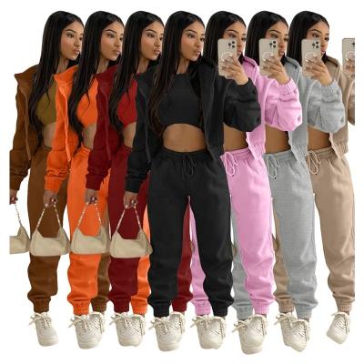 China 3 Piece Winter Women Hoodie Pants Cotton Breathable Tracksuit Sets 3 Piece Pants Lounge Wear Women's Sweatsuit Jogging Joggers for sale