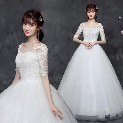 China OEM Vestidos De Novias Sposa Bruidsjurk Bridal Ball Gown Wedding Dress Breathable White Medium Length Wedding Dress With Flower Lace for sale