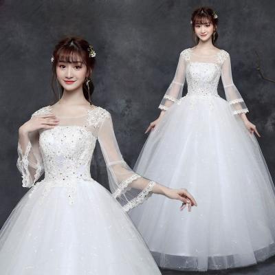 China OEM Lace Sequins Floor Length Wedding Dress New Large Fashion Breathable Soft White Bridal Wedding Dress Bride Wedding Dress for sale