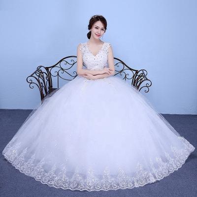 China Fashion Trend Breathable Sequins Lace Up White Bride Gowns Vestidos De Novia Wedding V-Neckline White Sleeveless Floor Length Dress for sale