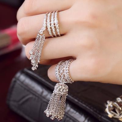 China 2021 Vintage Korean Personalized Fashion Shining Inlaid Zircon Tassel Opening Ring With Tail Wholesale for sale