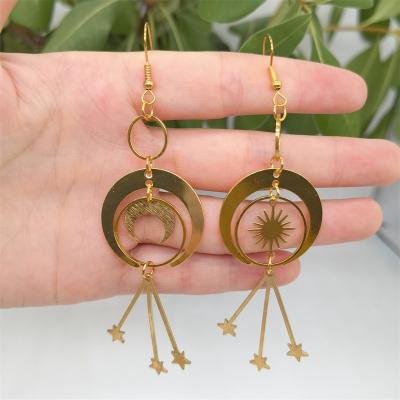 China FASHIONABLE Celestial Sun and Moon Boho Style Gold Plated Brass Witch Star Dangle Magic Earrings for sale