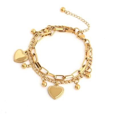 China Charm Valentine's Day Gifts Shape Multilayer Stainless Steel Love Heart Bracelet for sale