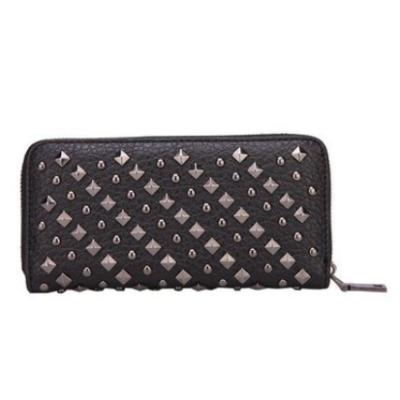 China Storage Wholesale Fashion Rivet Black Large Capacity Multilayer Wallet for sale